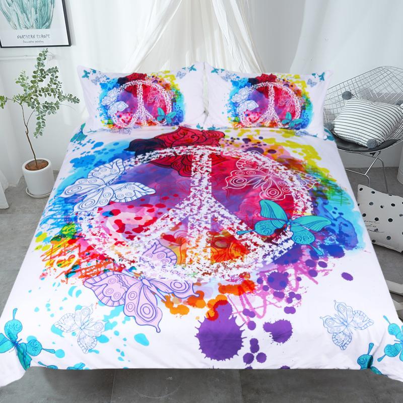 Peace And Love Watercolor Butterfly 3D Customized Duvet Cover Bedding Set
