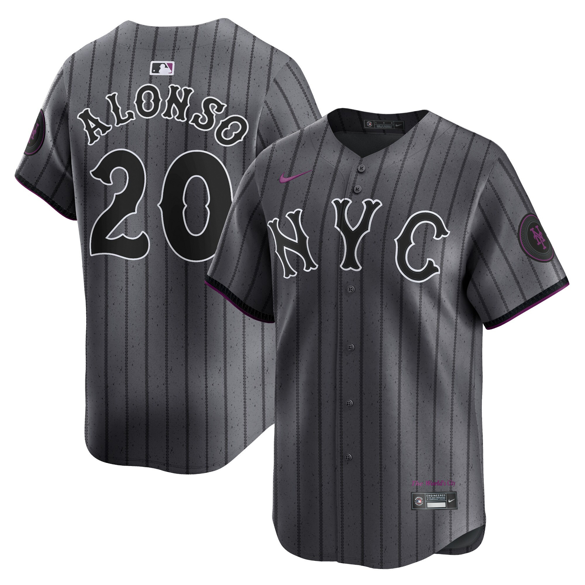 Pete Alonso Men's New York Mets 2024 City Connect Vapor Premier Limited - Graphite Jersey - All Stitched