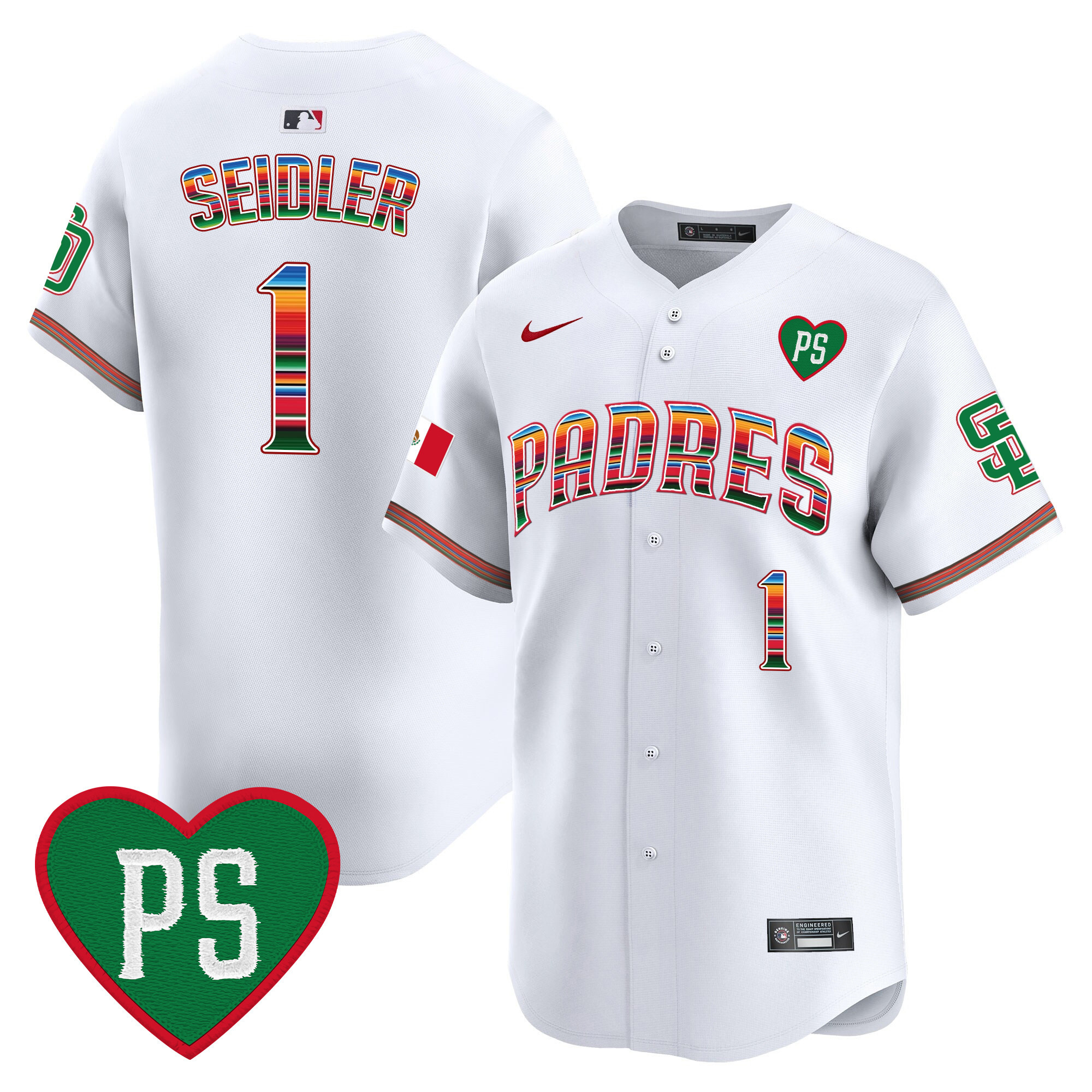 Peter Seidler Men's San Diego Padres Mexico "For Peter" Patch Vapor Premier Limited White Jersey - All Stitched