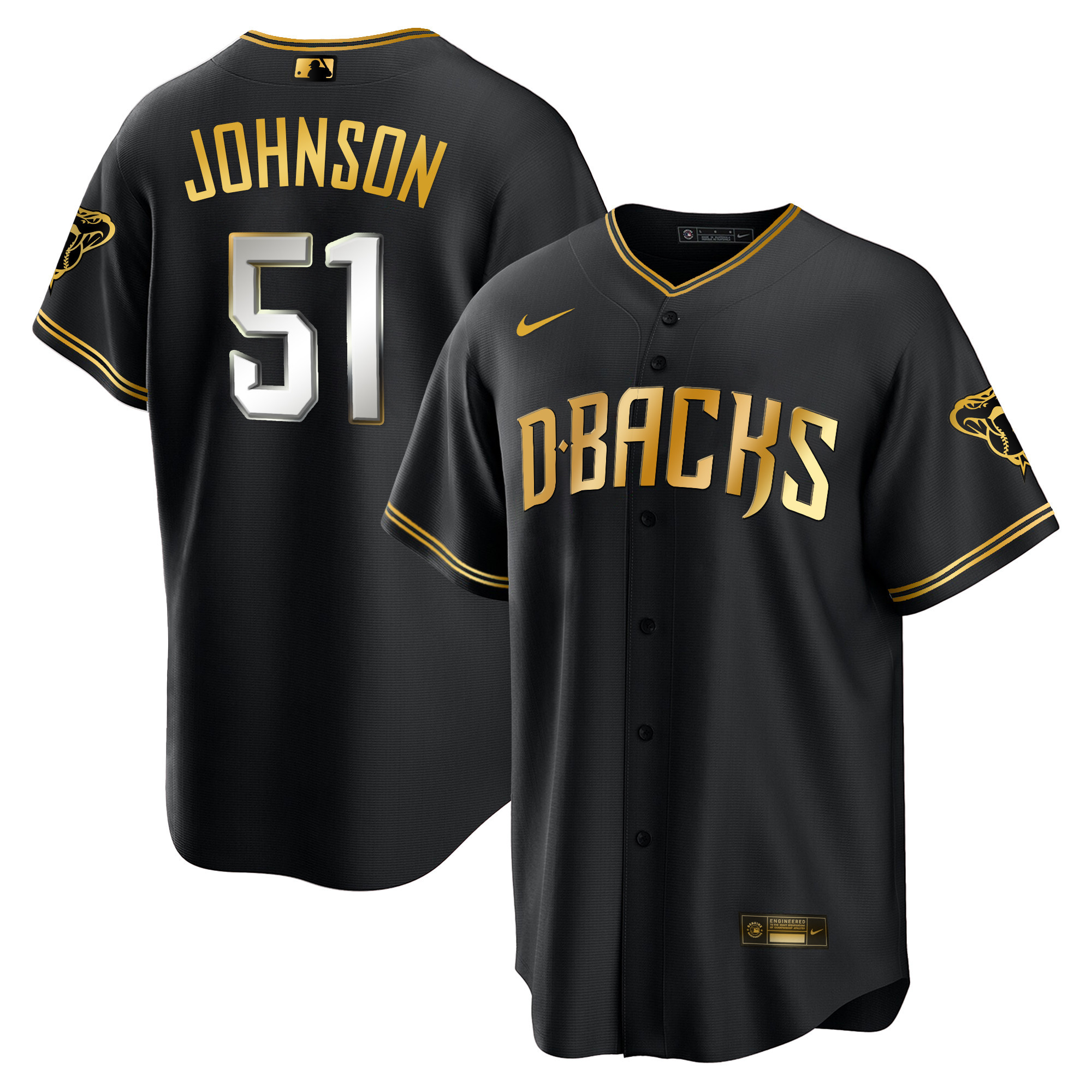 Randy Johnson Men's Arizona Diamondbacks Cool Base Gold Trim Black Limited Jersey - All Stitched