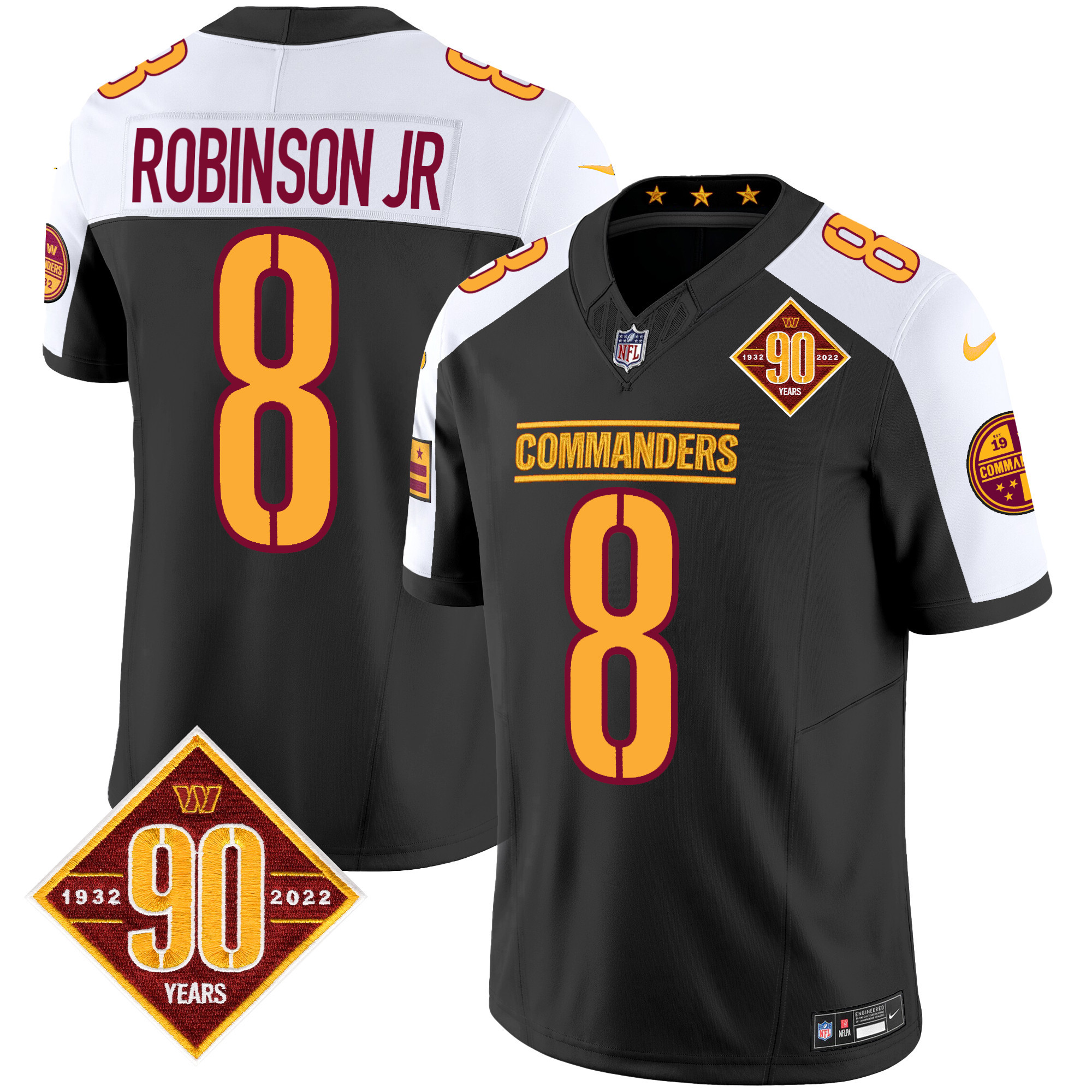 Robinson Jr. Men's Washington Commanders 90th Anniversary Patch Vapor Black Alternate Jersey - All Stitched 