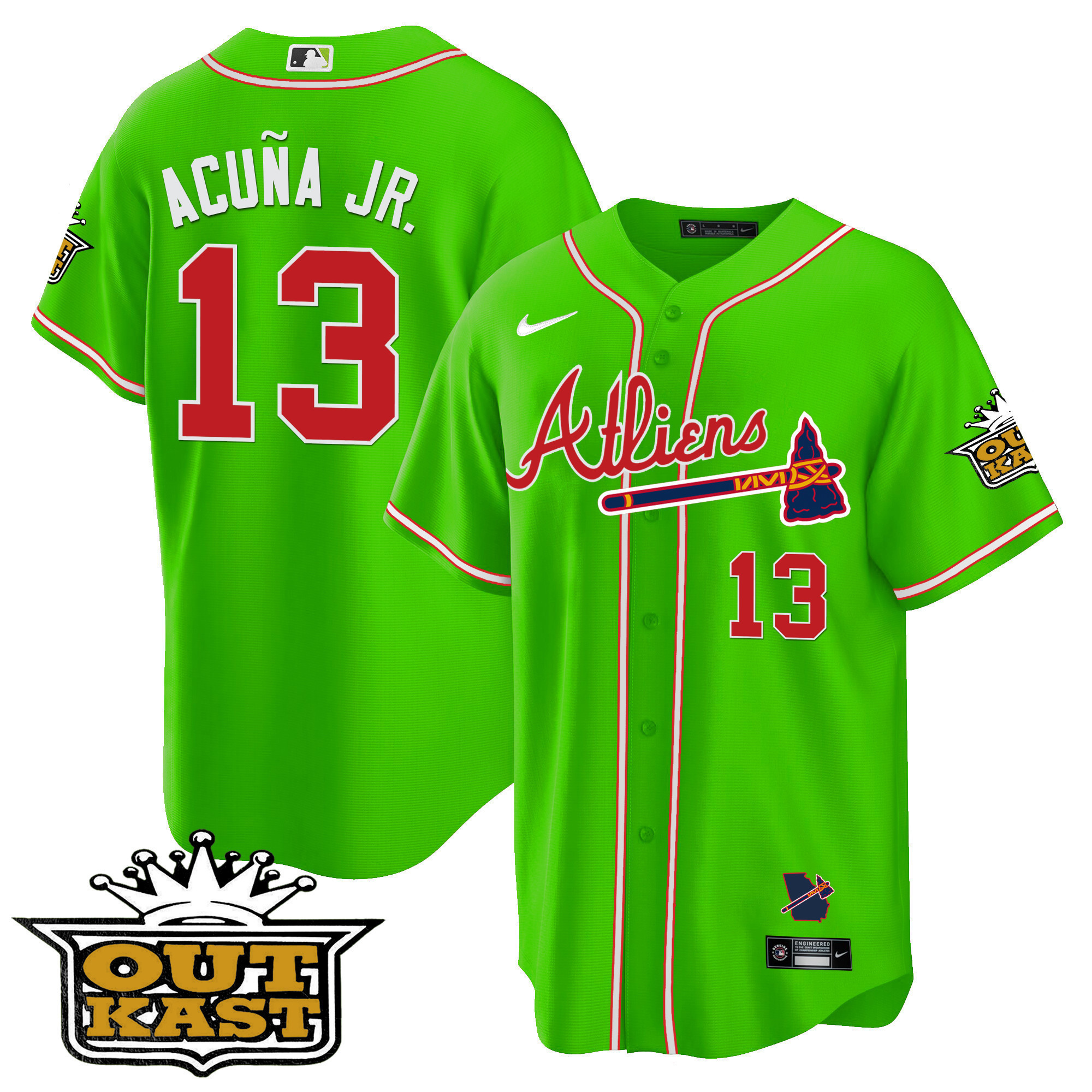 Ronald Acuna Jr. Youth's Atlanta Braves Atliens Cool Base Bright Green Jersey - All Stitched