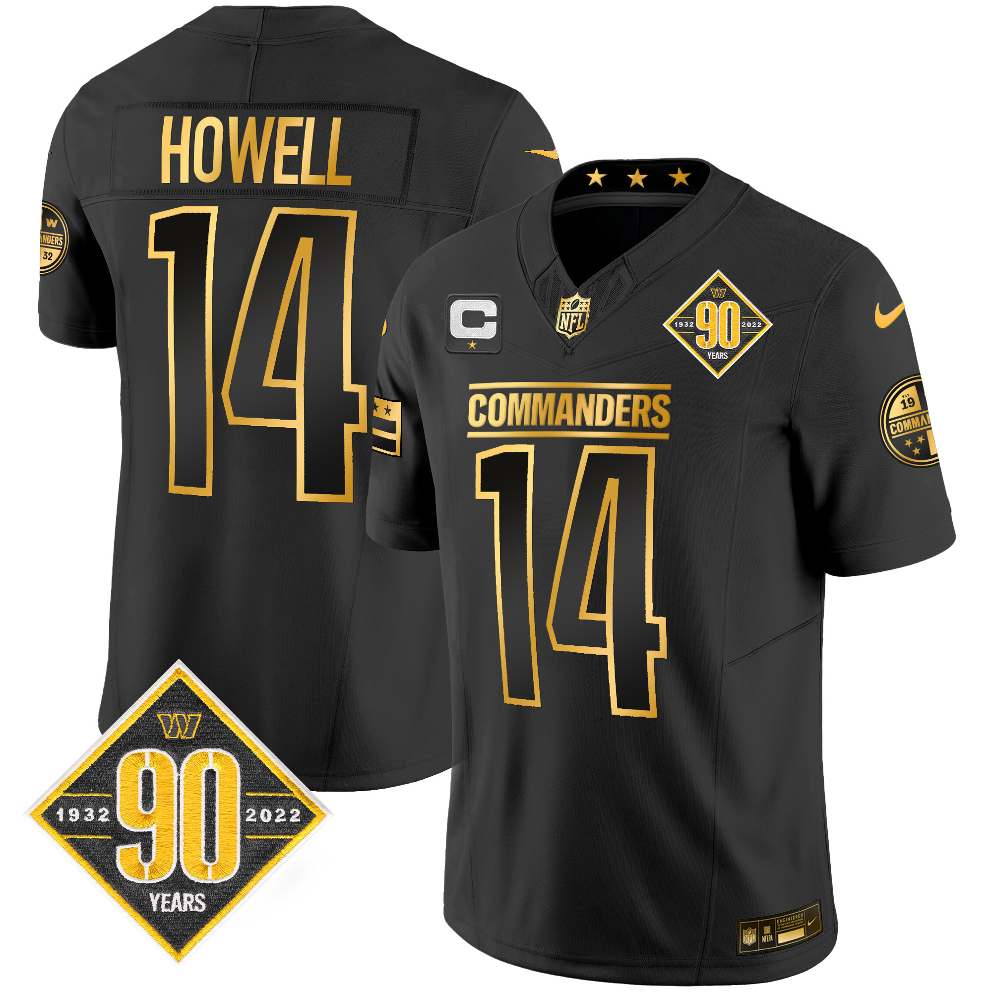 Sam Howell Men's Washington Commanders 90th Anniversary Patch Gold Vapor Black Gold Jersey - All Stitched 