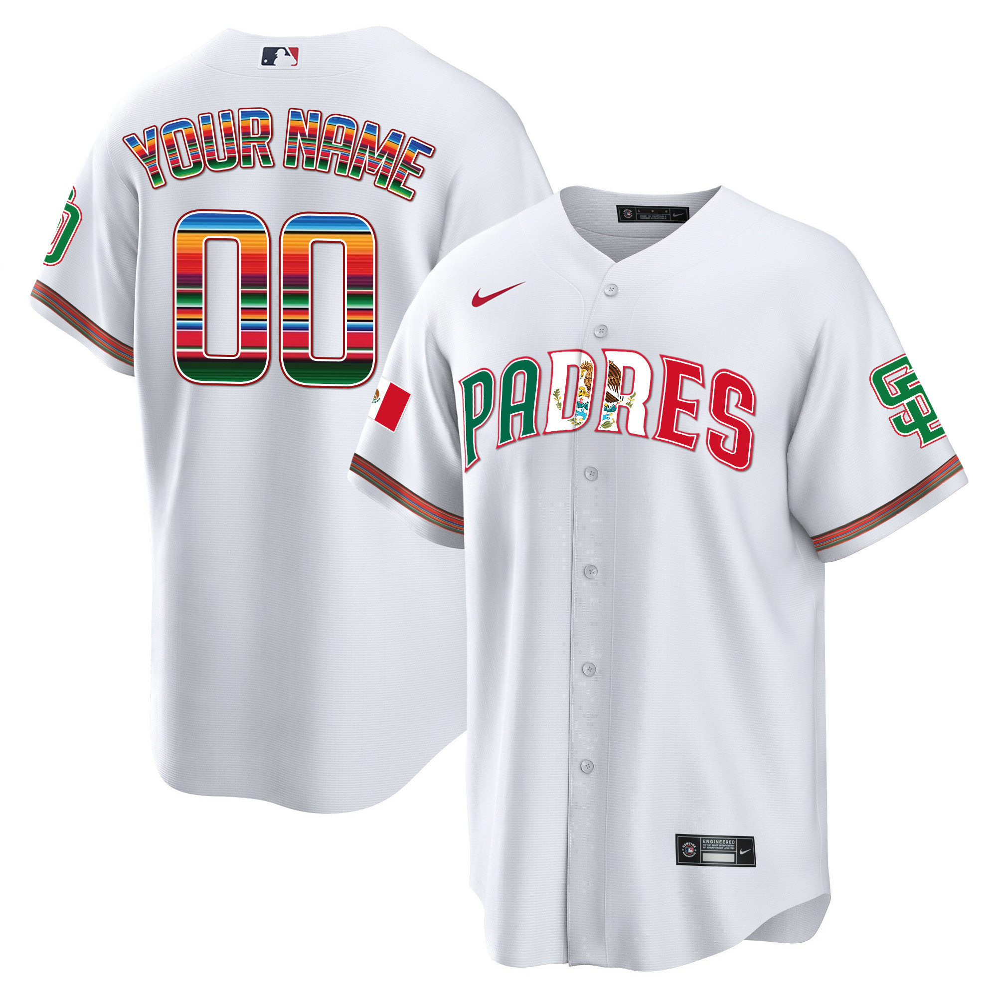 San Diego Padres Mexico Cool Base Limited Custom V2 White Jersey - All Stitched