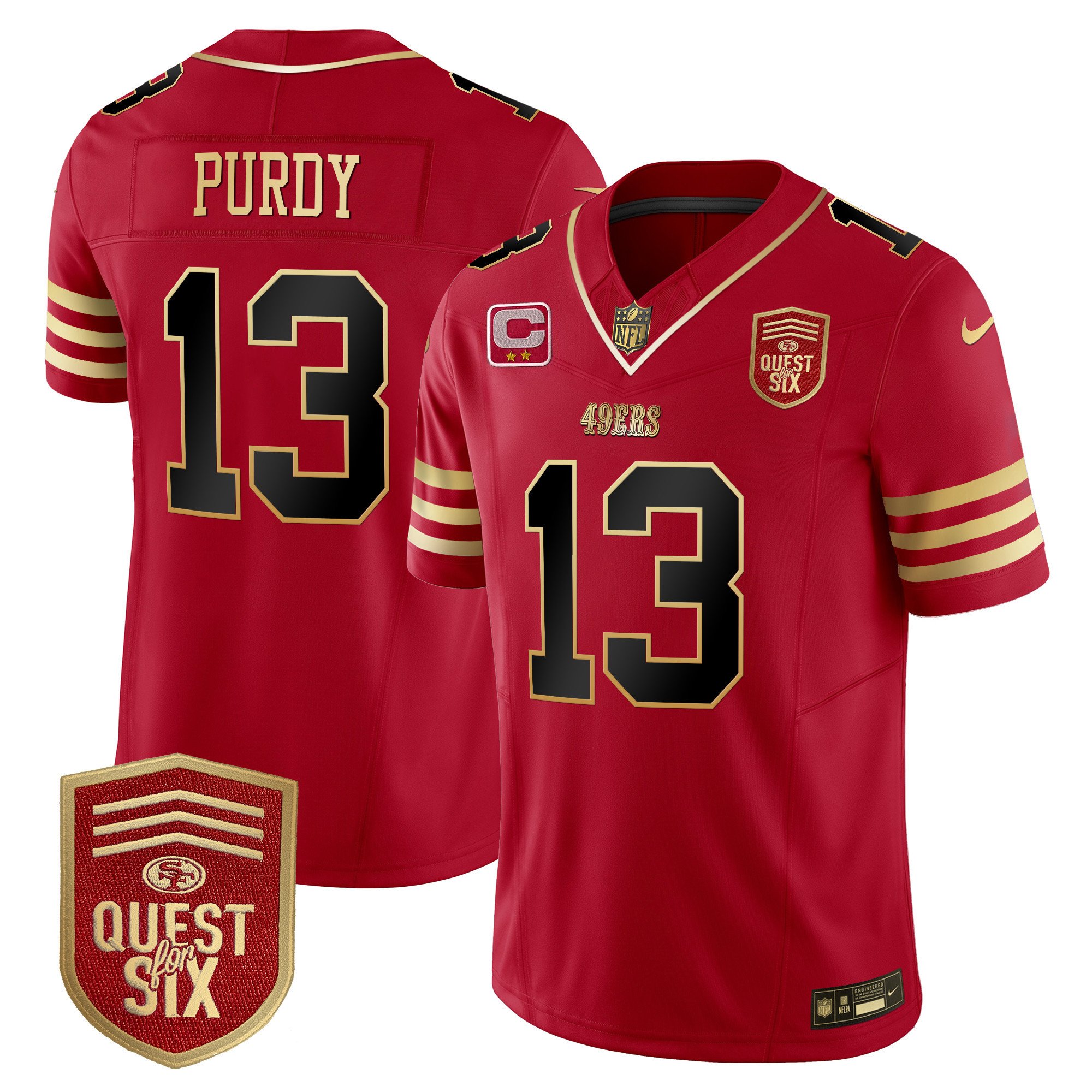 Men's Brock Purdy San Francisco 49ers Quest For Six Patch Vapor Limited Black Scarlet Jersey - All Stitched