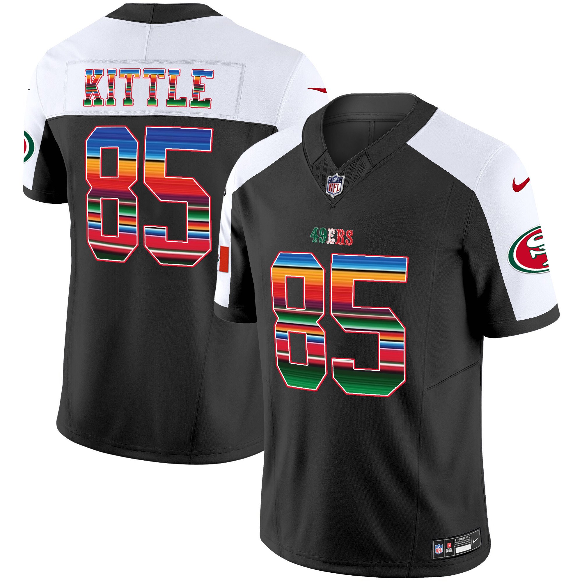 Men's George Kittle San Francisco 49ers Mexico Vapor Black Alternate Jersey V3 - All Stitched