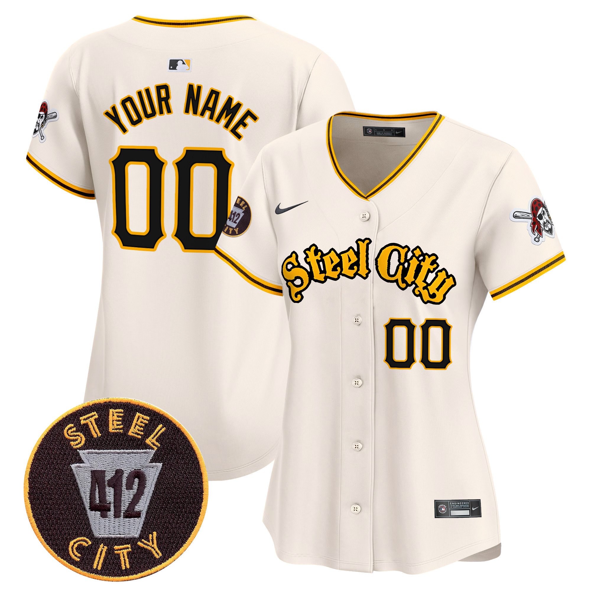 Women Pittsburgh Pirates 412 Patch Vapor Premier Limited Custom Cream Jersey - All Stitched
