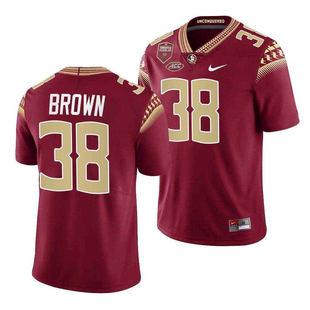 Shyheim Brown Florida State Seminoles #38 Garnet Jersey Seminole Scholar patch Men's Limited Uniform