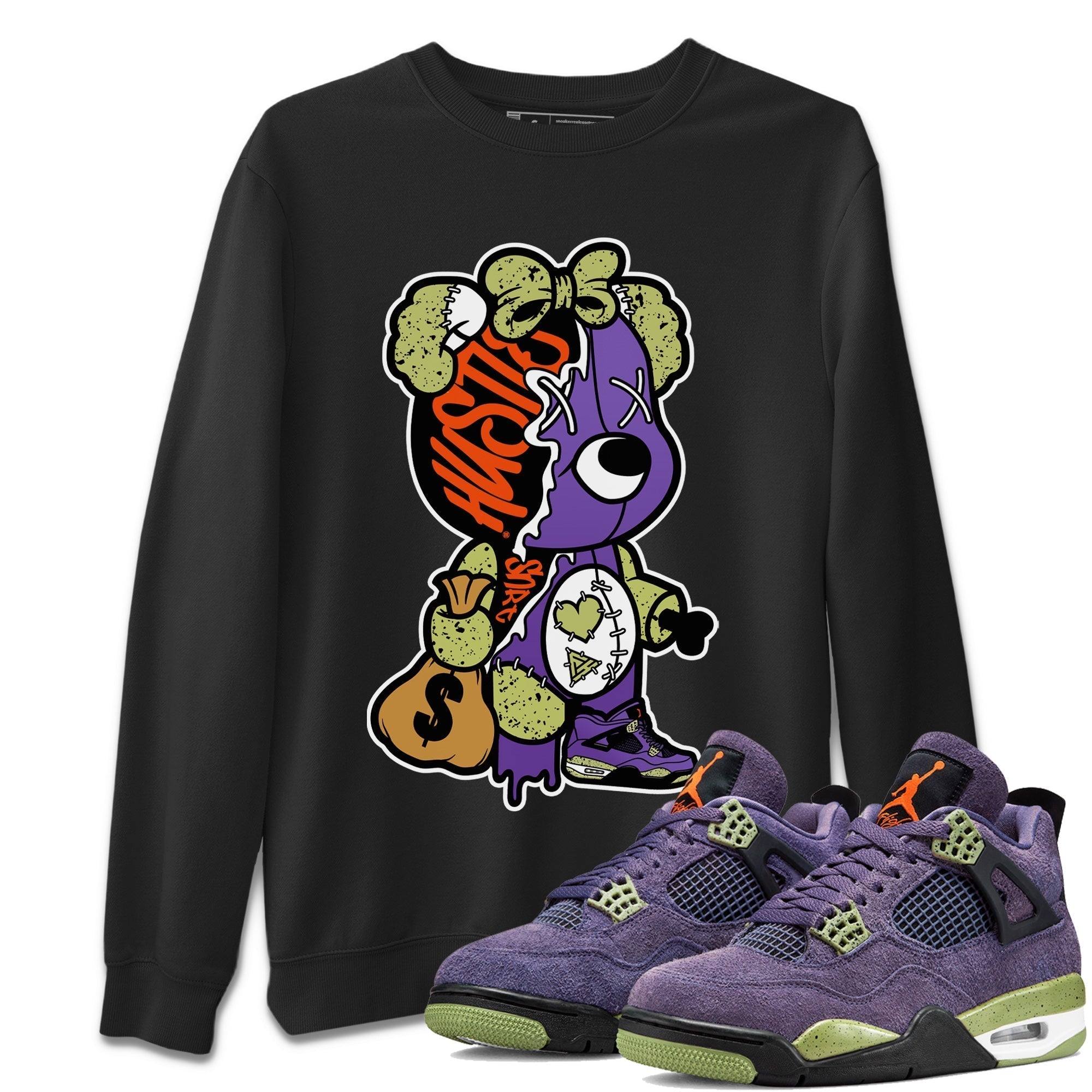 Stitched Hustle Bear Unisex Sweater – Air Jordan 4 Canyon Purple, Sneakers Matching Sweater