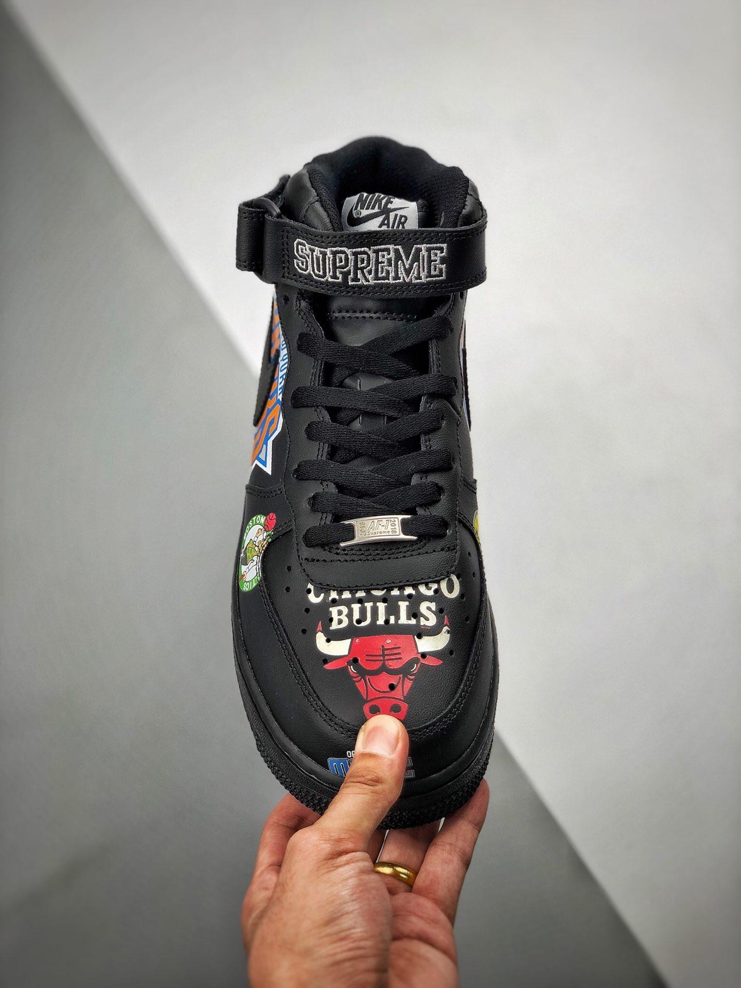 Supreme x Nike Air Force 1 Mid NBA Logos Black For Sale