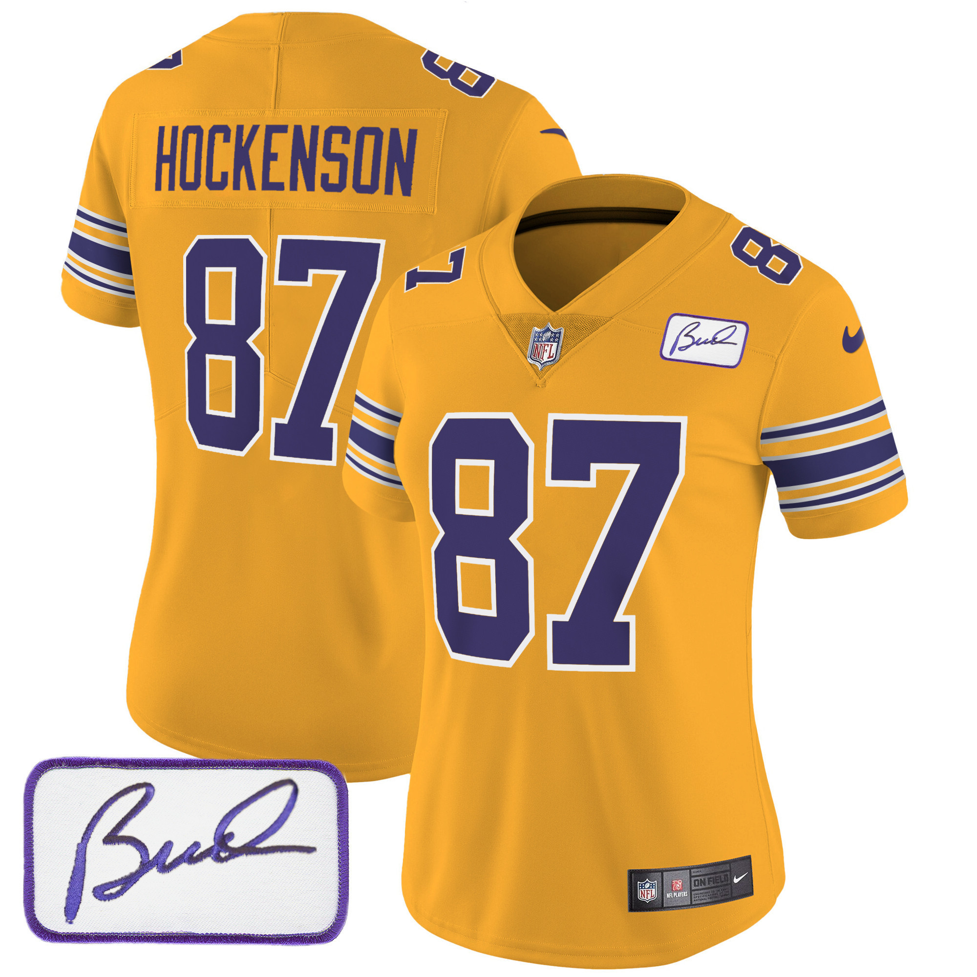 T.J. Hockenson Women's Minnesota Vikings Bud Grant Patch Classic Limited Gold Jersey - All Stitched