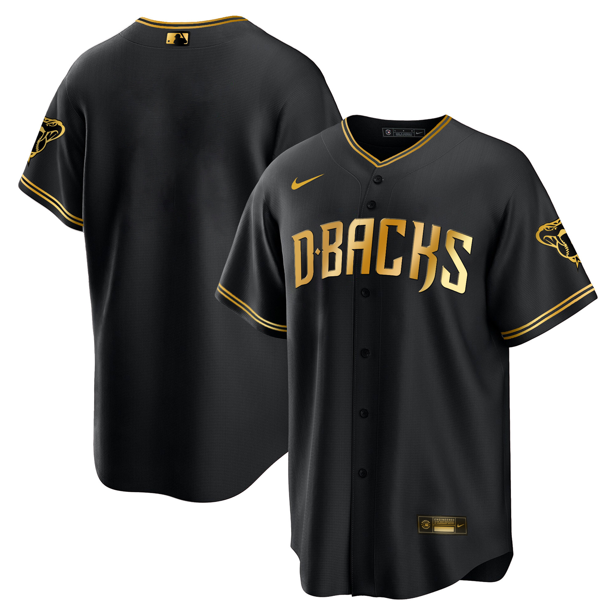 Team Men's Arizona Diamondbacks Cool Base Gold Trim Black Limited Jersey - All Stitched