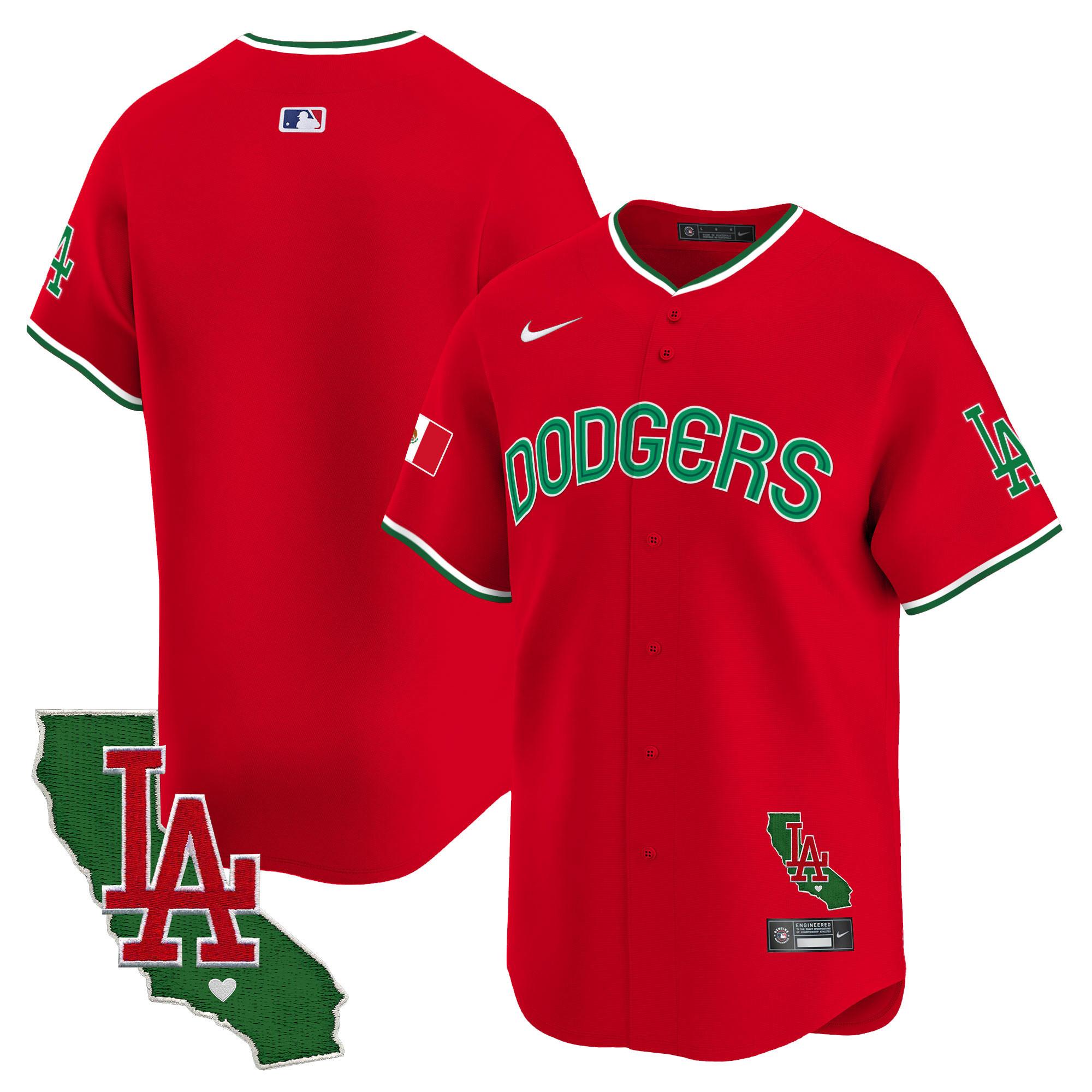 Team Men's Los Angeles Dodgers Mexico California Patch Vapor Premier Limited V3 Red Jersey - All Stitched