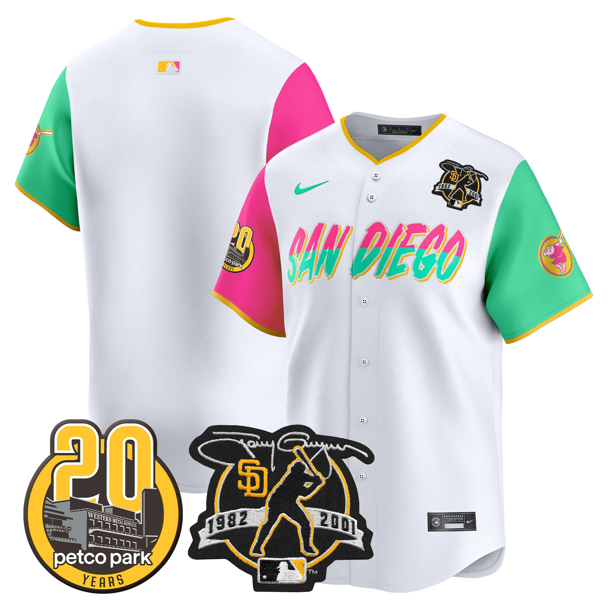 Team Men's San Diego Padres Tony Gwynn & Petco Park 20th Patch Vapor Premier Limited City Connect Jersey - All Stitched