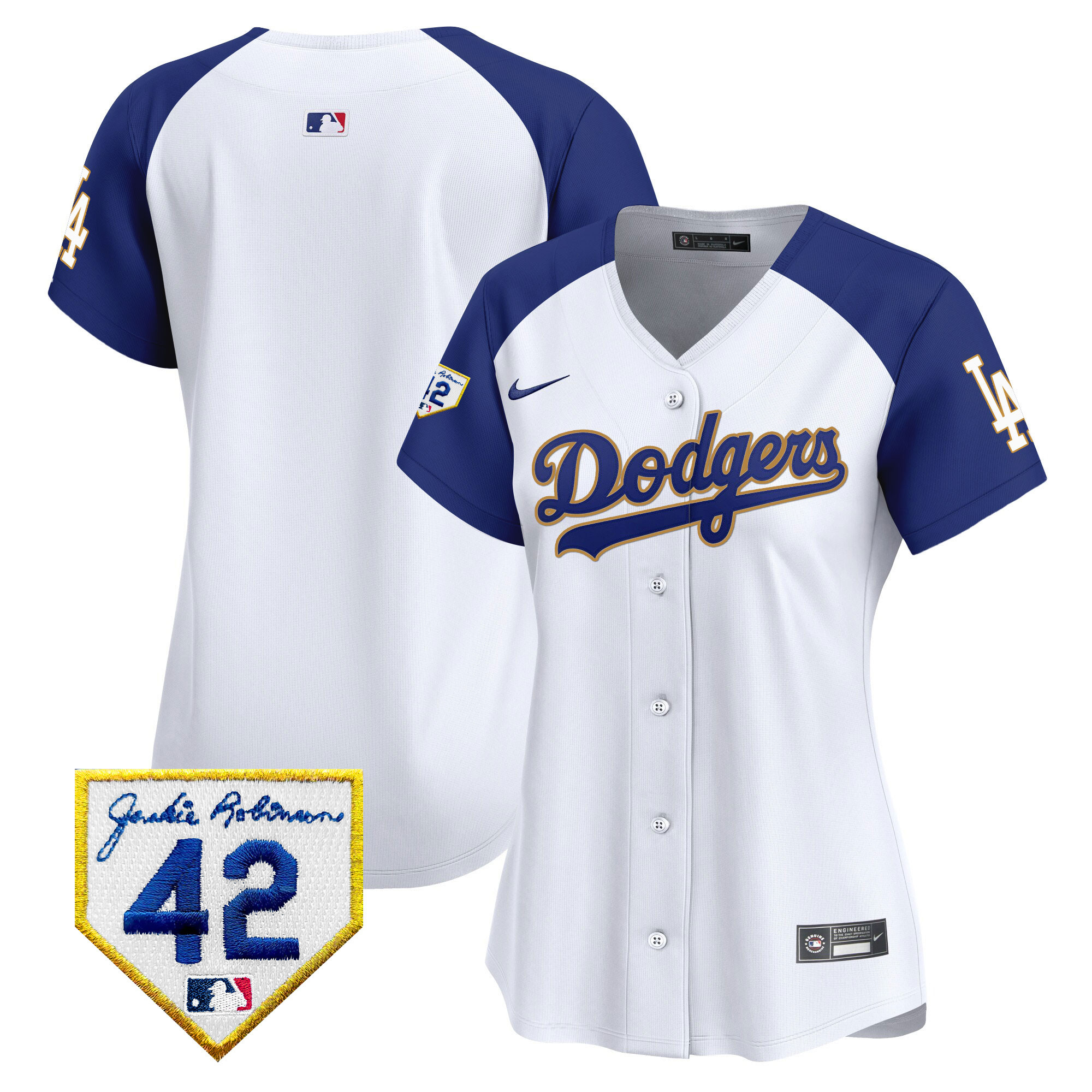 Team Women's Los Angeles Dodgers 2024 Jackie Robinson Patch Vapor Premier Limited White Alternate Jersey - All Stitched