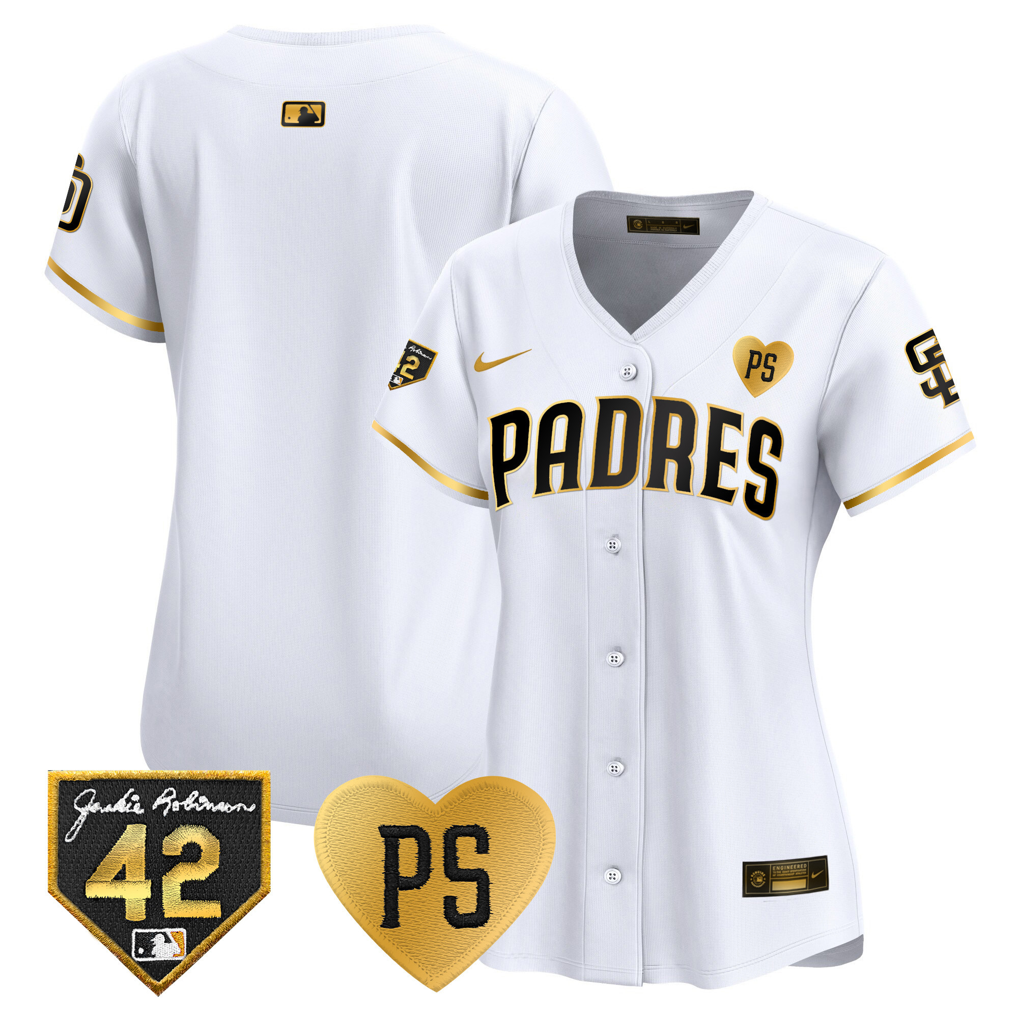 Team Women's San Diego Padres 2024 "For Peter" & Robinson Patch Vapor Premier Limited White Gold Jersey - All Stitched