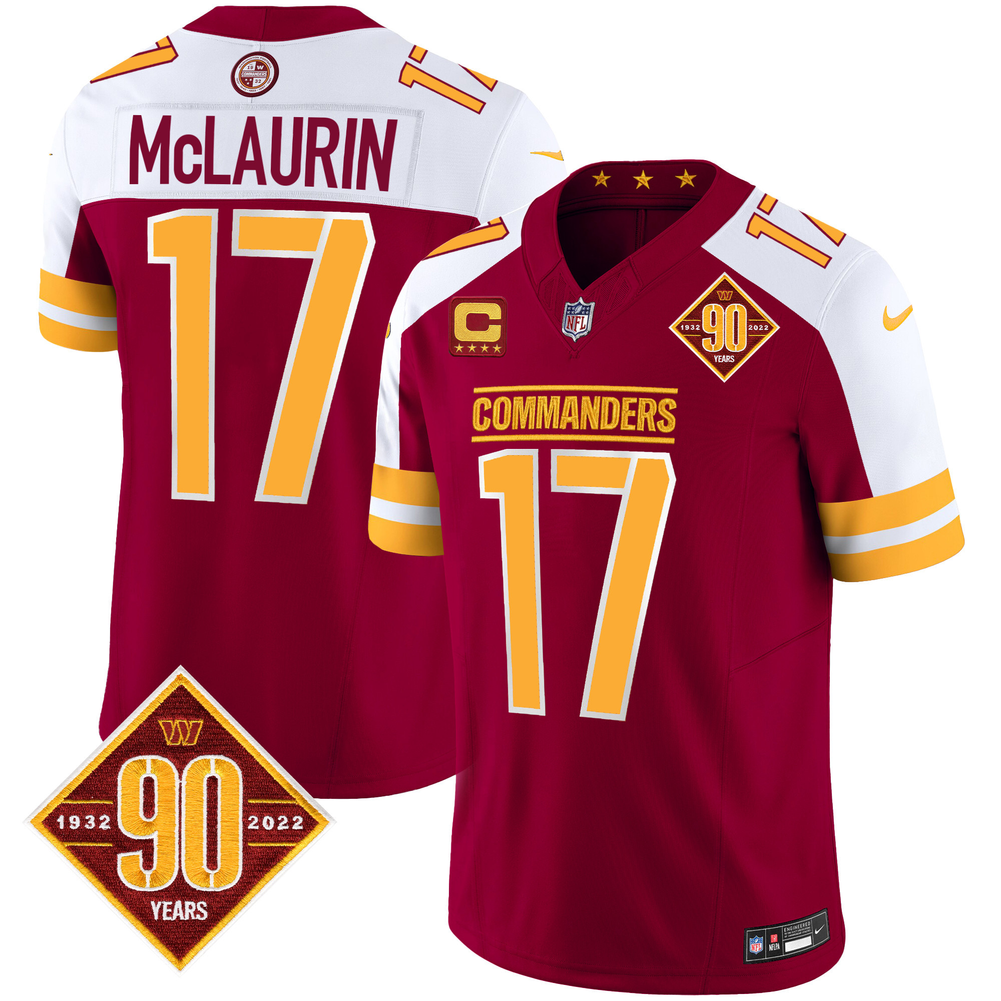 Terry McLaurin Men's Washington Commanders 90th Anniversary Patch Vapor Burgundy Alternate Jersey - All Stitched 