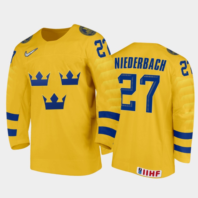 Theodor Niederbach Sweden Gold Home Jersey 2022 IIHF World Junior Championship