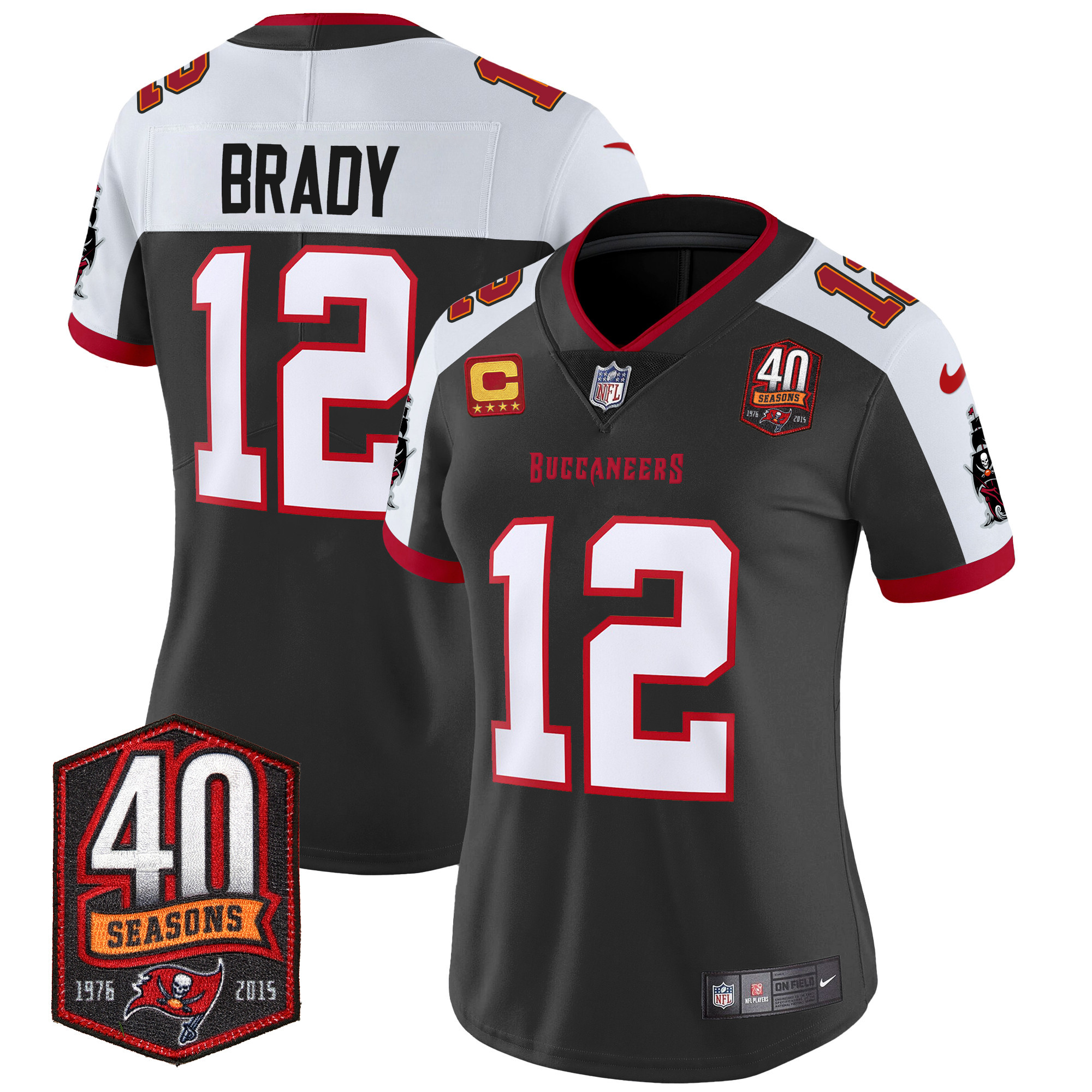 Tom Brady Women's Tampa Bay Buccaneers 40th Season Patch Vapor Limited Black Alternate Jersey - All Stitched 