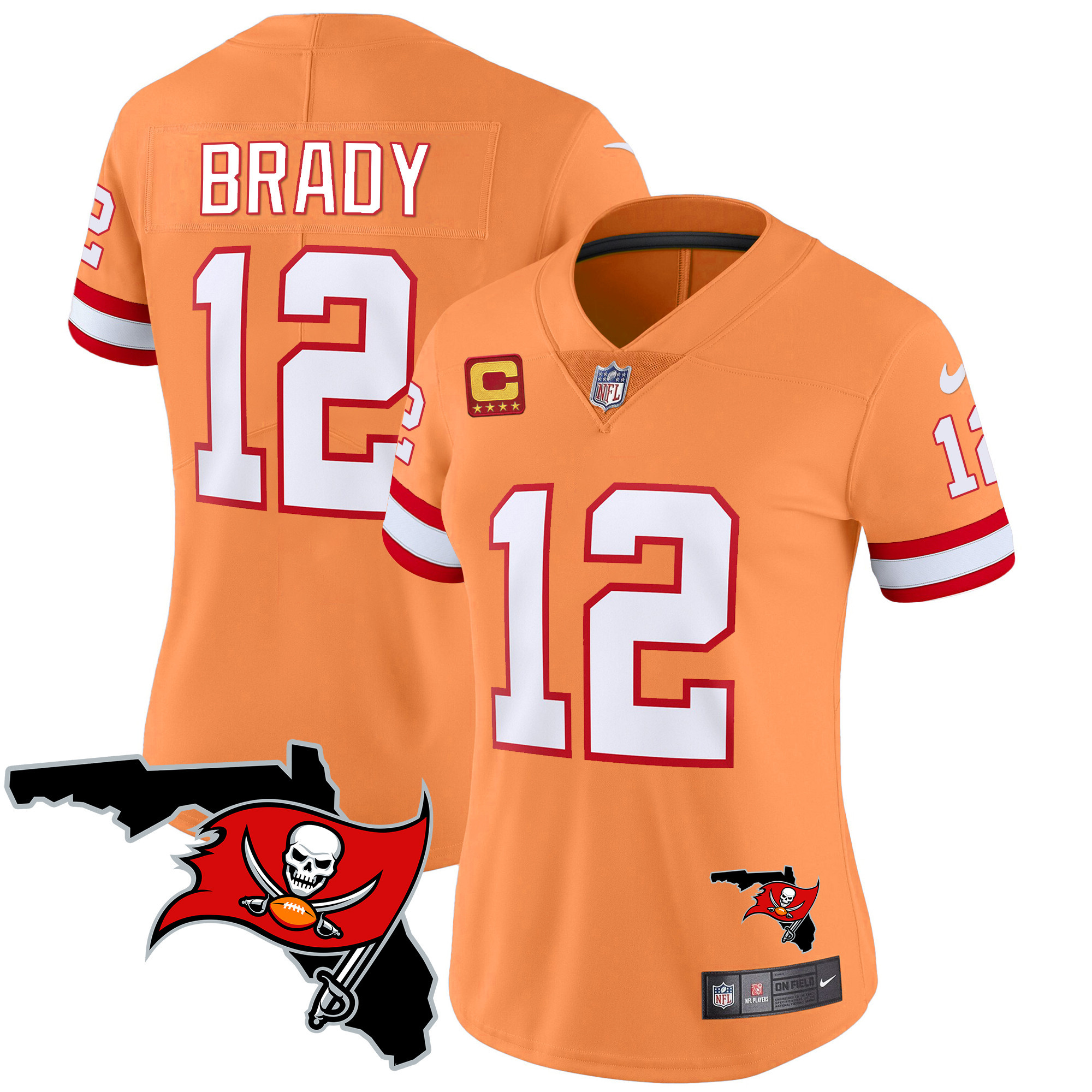 Tom Brady Women's Tampa Bay Buccaneers Florida Patch Vapor Limited Orange Jersey - All Stitched 