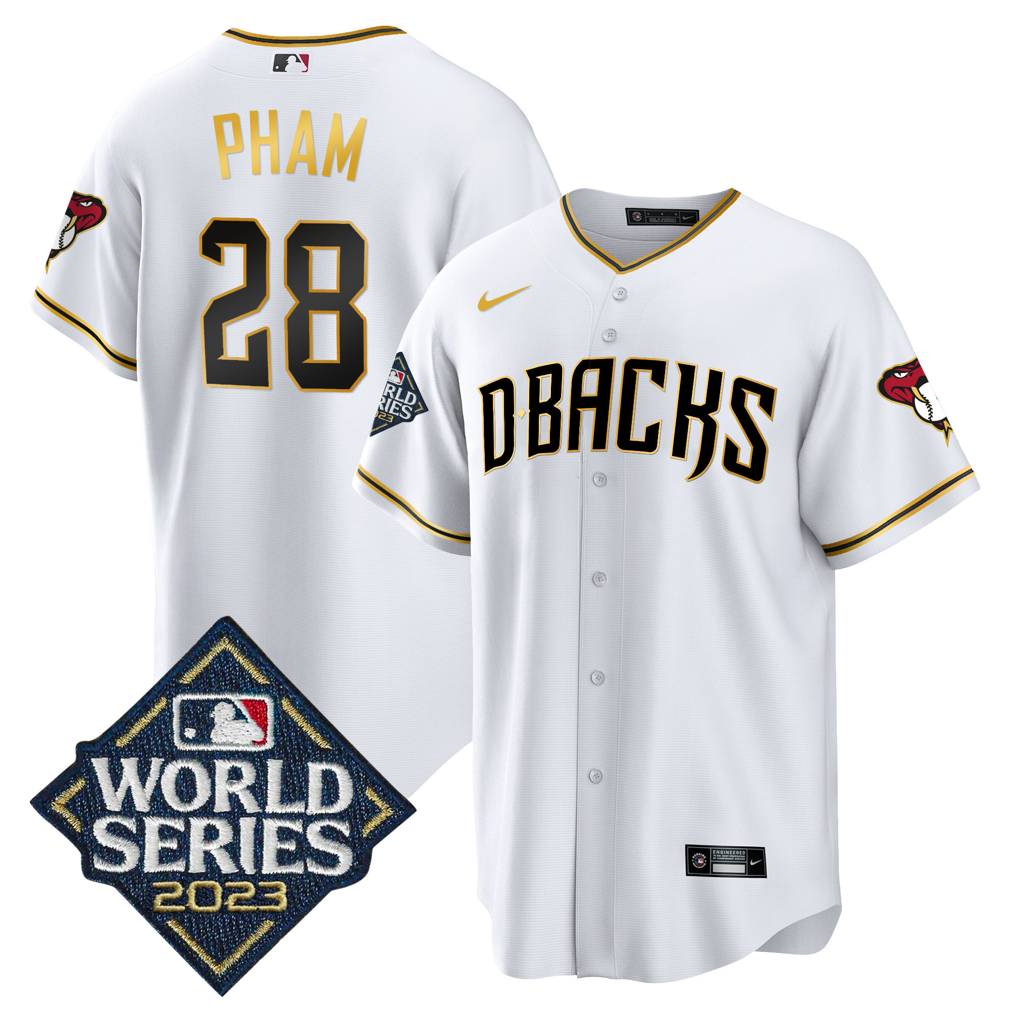 Tommy Pham Men's Arizona Diamondbacks 2023 World Series Cool Base Gold White Gold Jersey - All Stitched