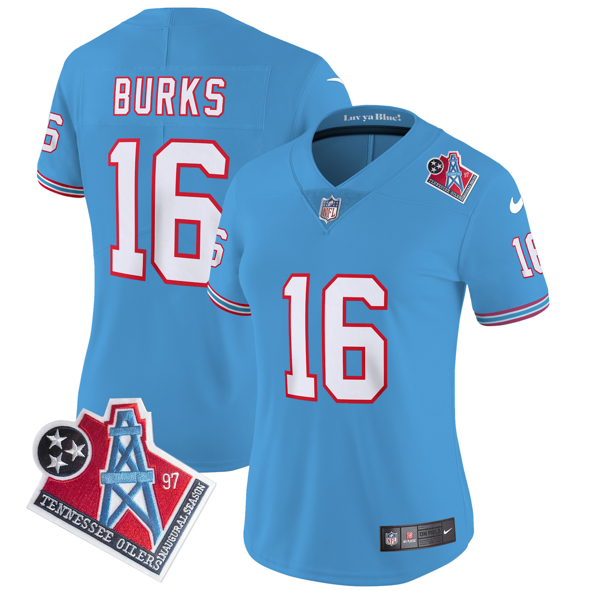Treylon Burks Women's Tennessee Titans 1997 Throwback Limited Vapor Light Blue Jersey - All Stitched 