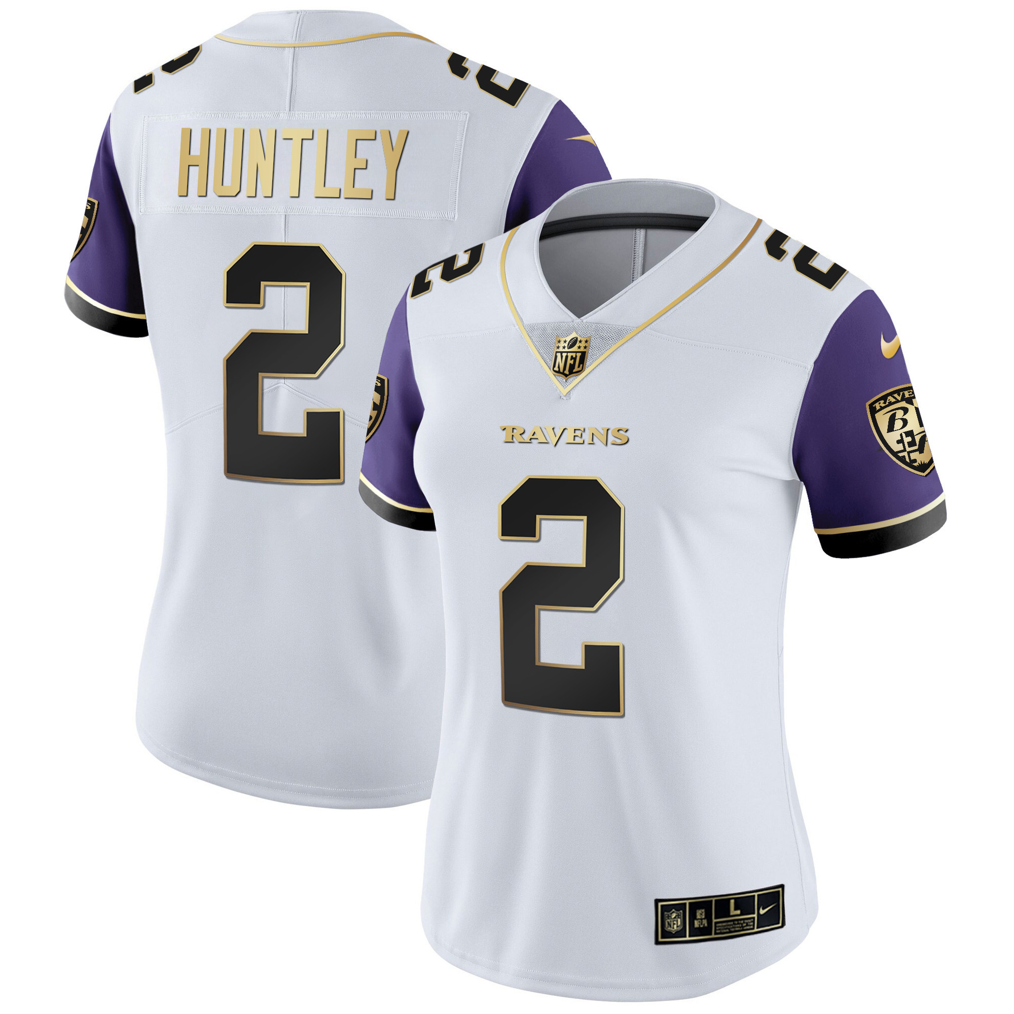 Tyler Huntley WoMen's Baltimore Ravens Gold Vapor Color Sleeve Jersey All Stitched