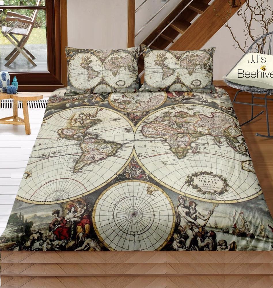 Vintage World Map Of Hemispheres 3D Customized Duvet Cover Bedding Set