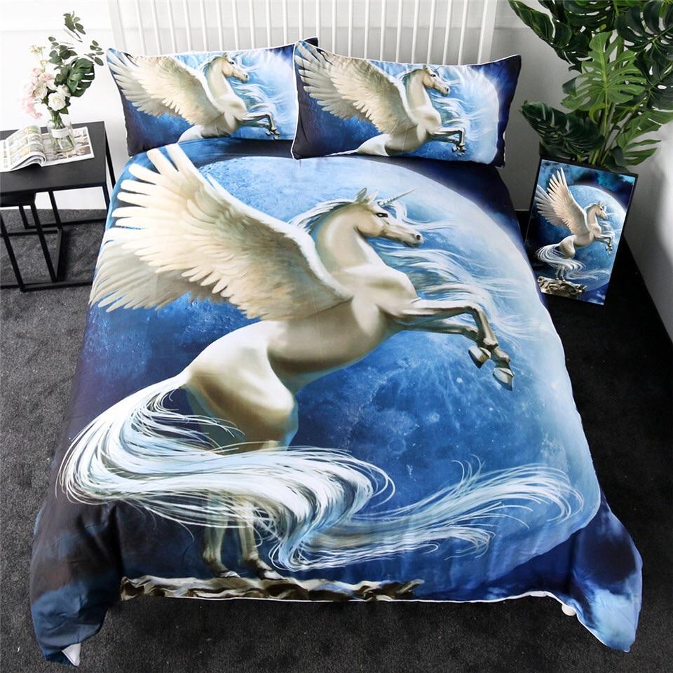 White Flying Unicorn In Moonlight 3D Customized Duvet Cover Bedding Set
