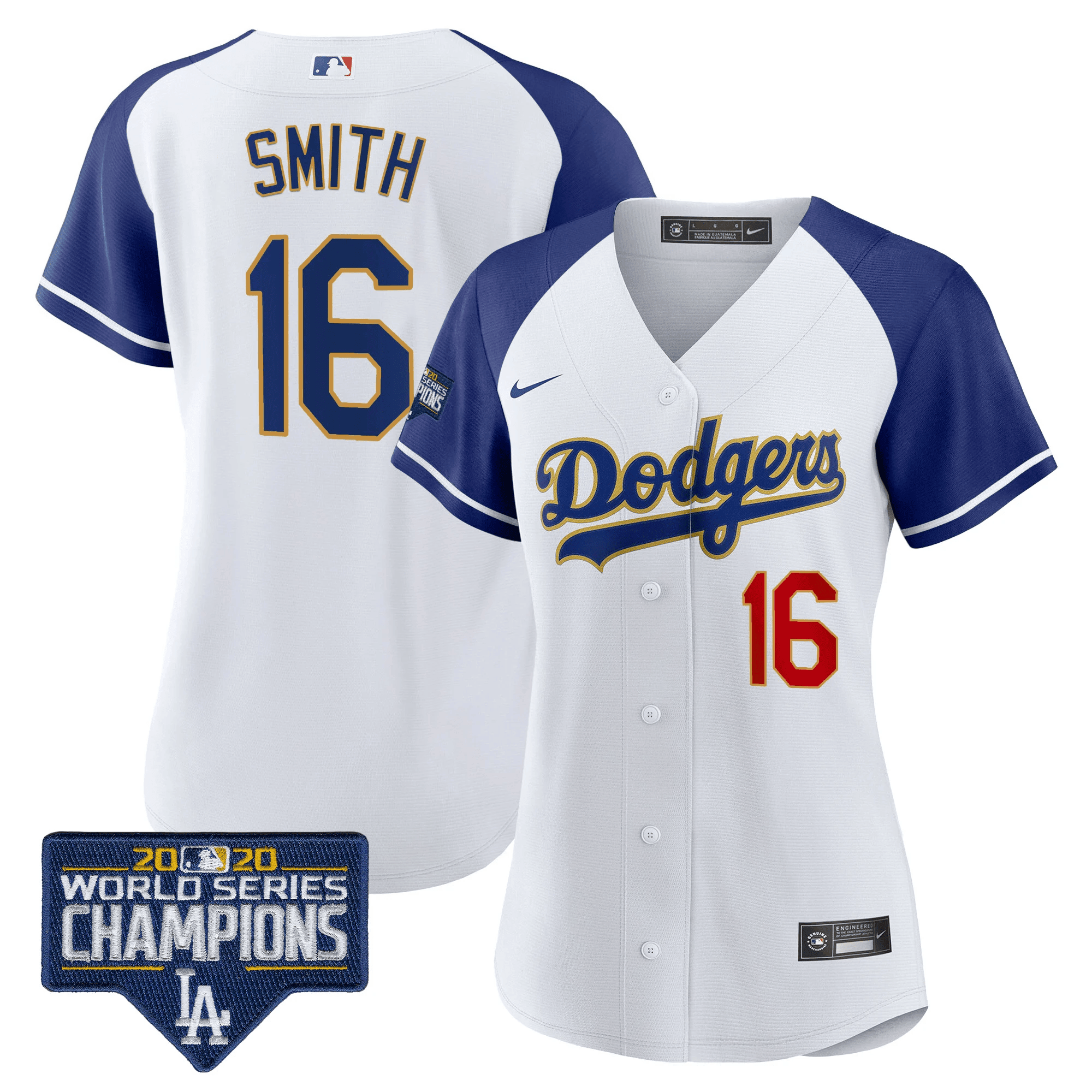 Will Smith Women's Los Angeles Dodgers World Series Champions Patch Gold Trim Alternate White Jersey - All Stitched