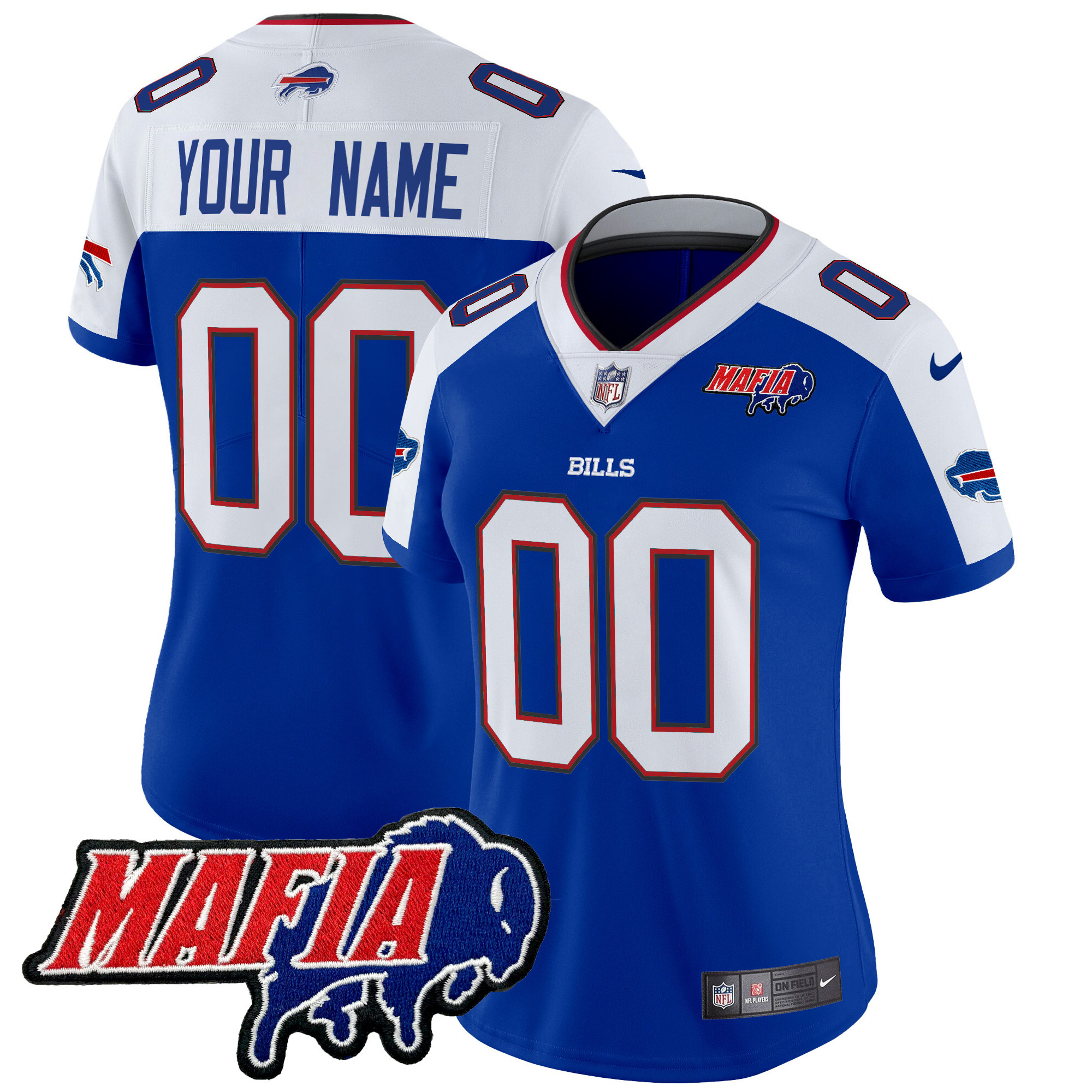 Women's Buffalo Bills 2024 Buffalo Bills Mafia Patch Vapor Limited Custom Royal Alternate Jersey - All Stitched