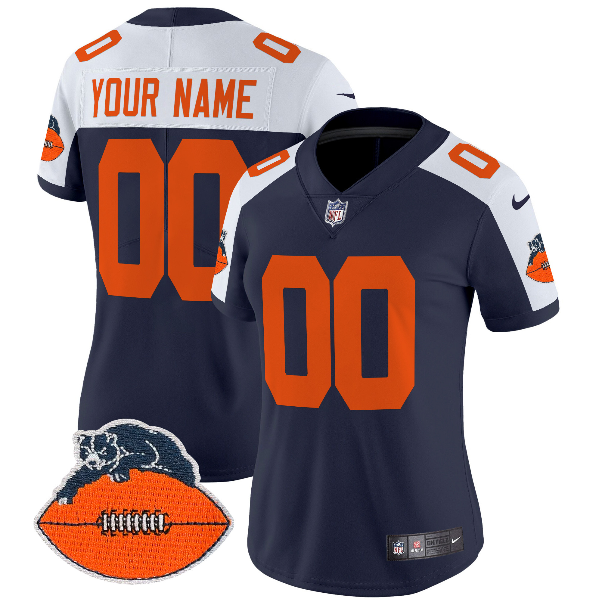 Women's Chicago Bears Throwback Vapor Limited Custom Navy Alternate Jersey - All Stitched