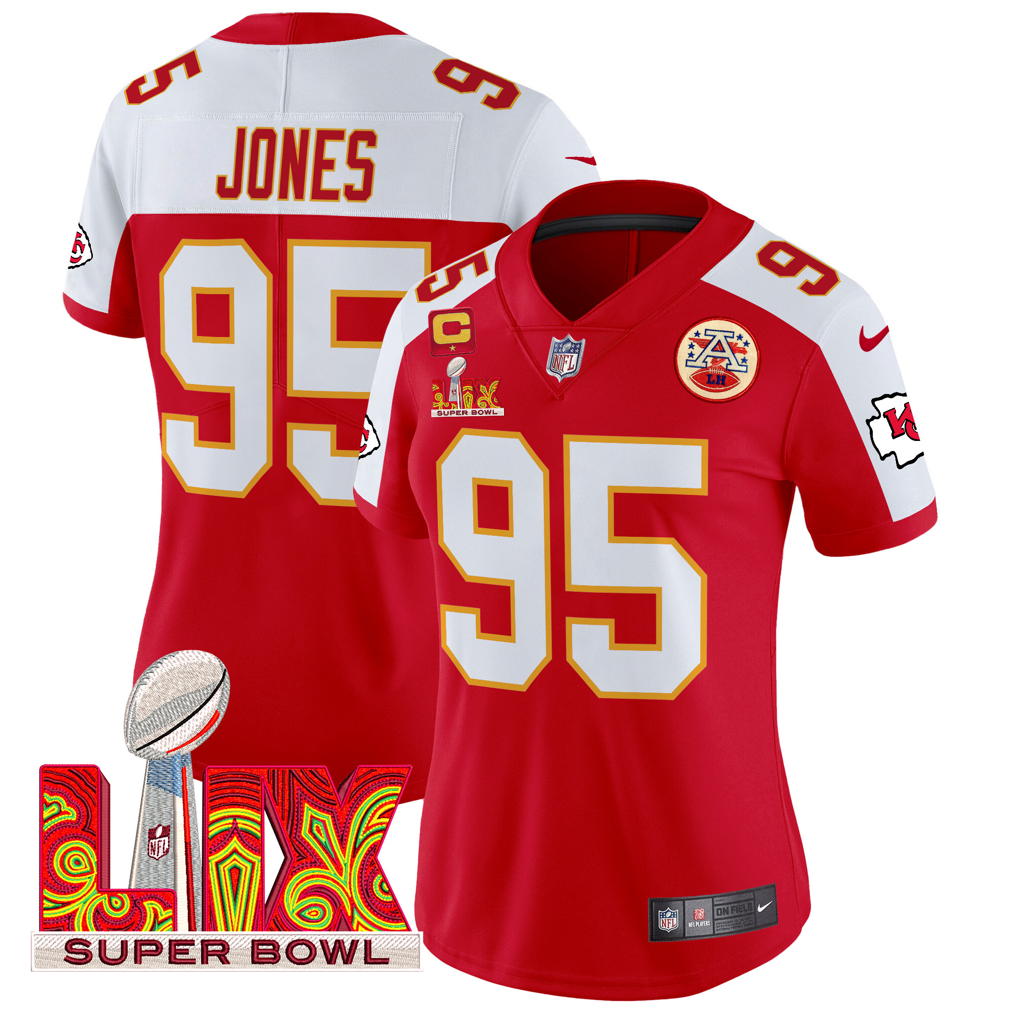Women's Chris Jones Kansas City Chiefs Super Bowl LIX Patch Vapor Limited Red Alternate Jersey - All Stitched