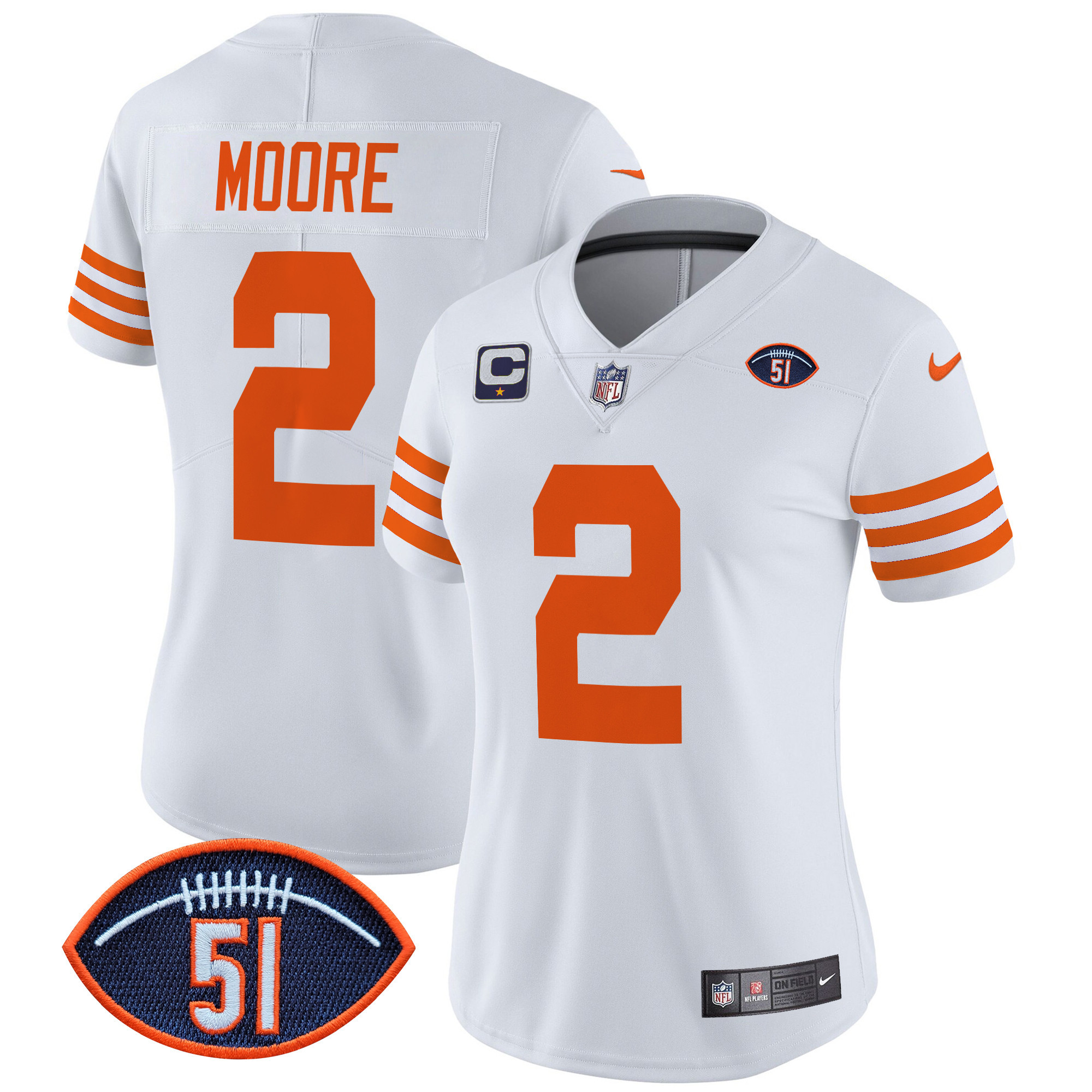 Women's D.J. Moore Chicago Bears Dick Butkus Patch Throwback Vapor Limited White Jersey - All Stitched