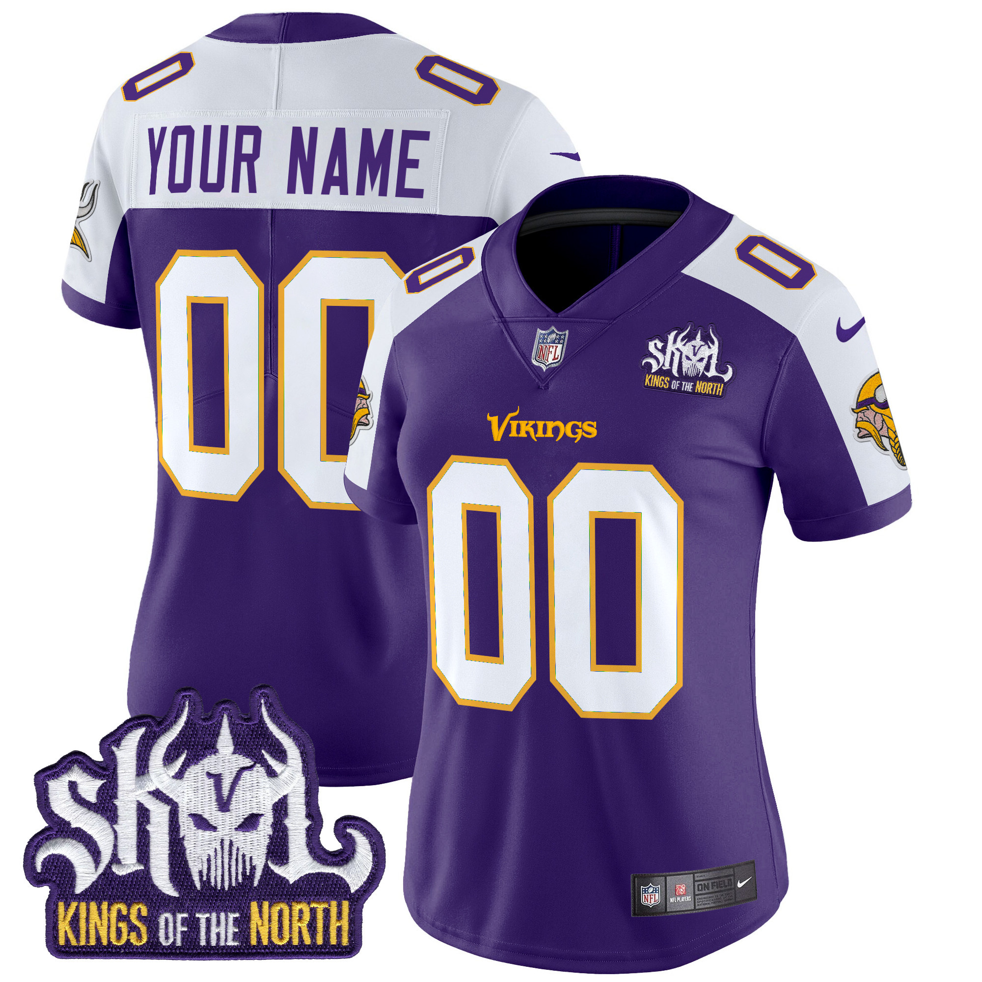 Women's Minnesota Vikings King Of The North Patch Throwback Vapor Limited Custom Purple Alternate Jersey - All Stitched