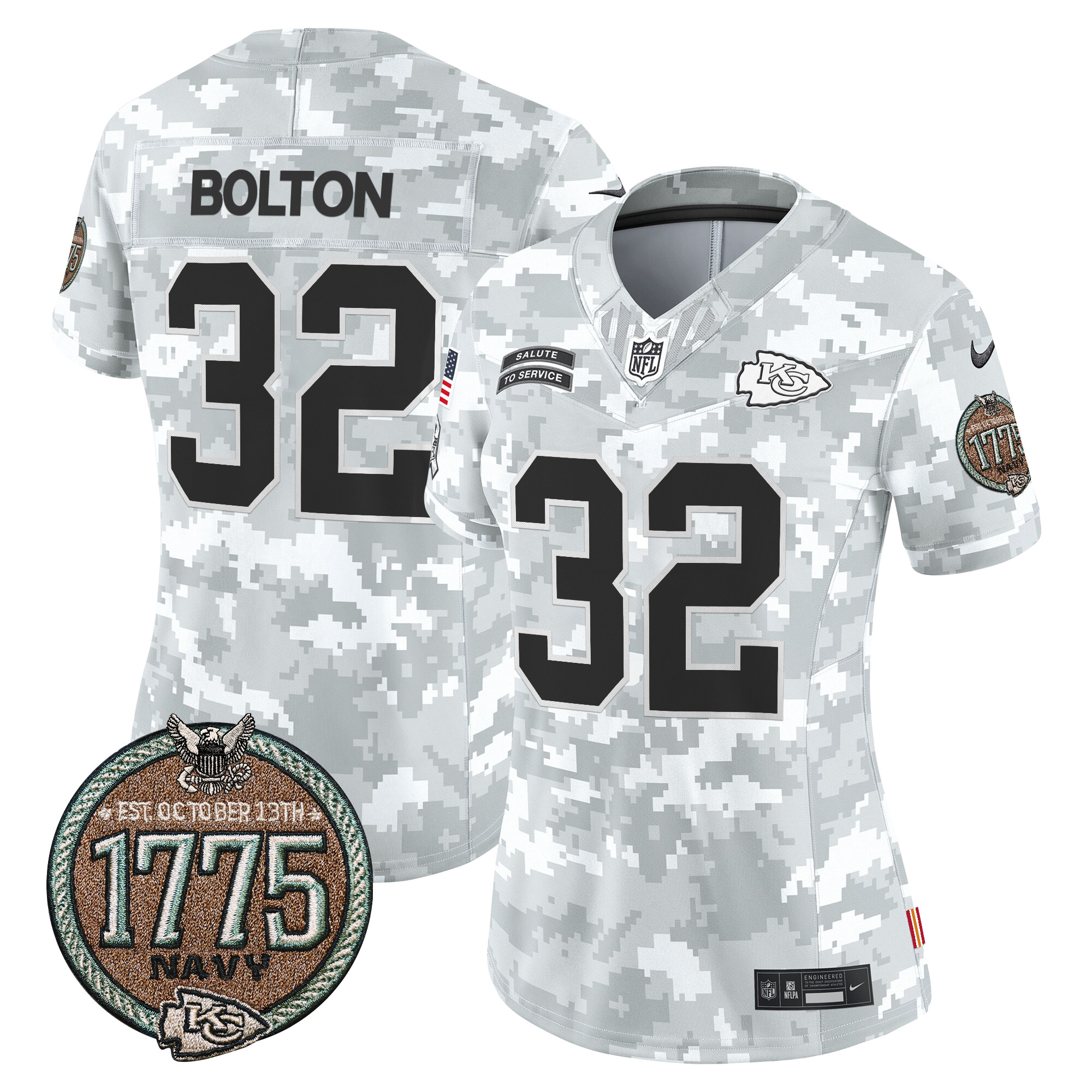 Women's Nick Bolton Kansas City Chiefs 2024 Salute to Service Establishment Year Patch Vapor Limited Navy Jersey - All Stitched