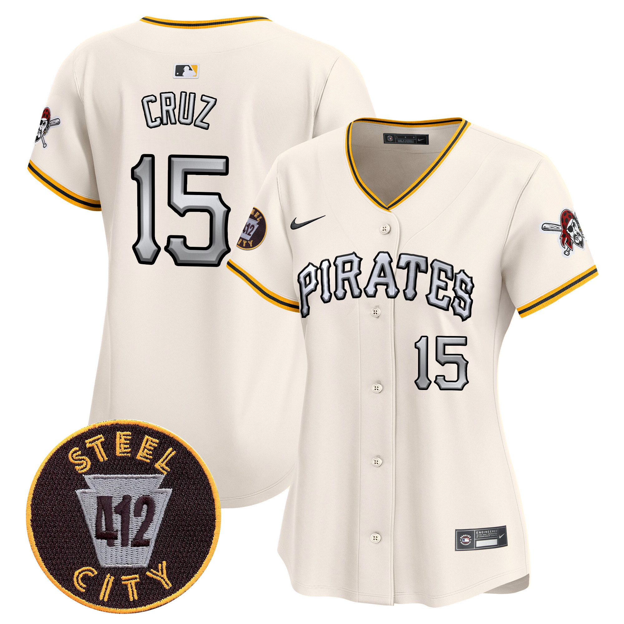 Women's Oneil Cruz Pittsburgh Pirates 412 Patch Vapor Premier Limited Cream Jersey V6 - All Stitched
