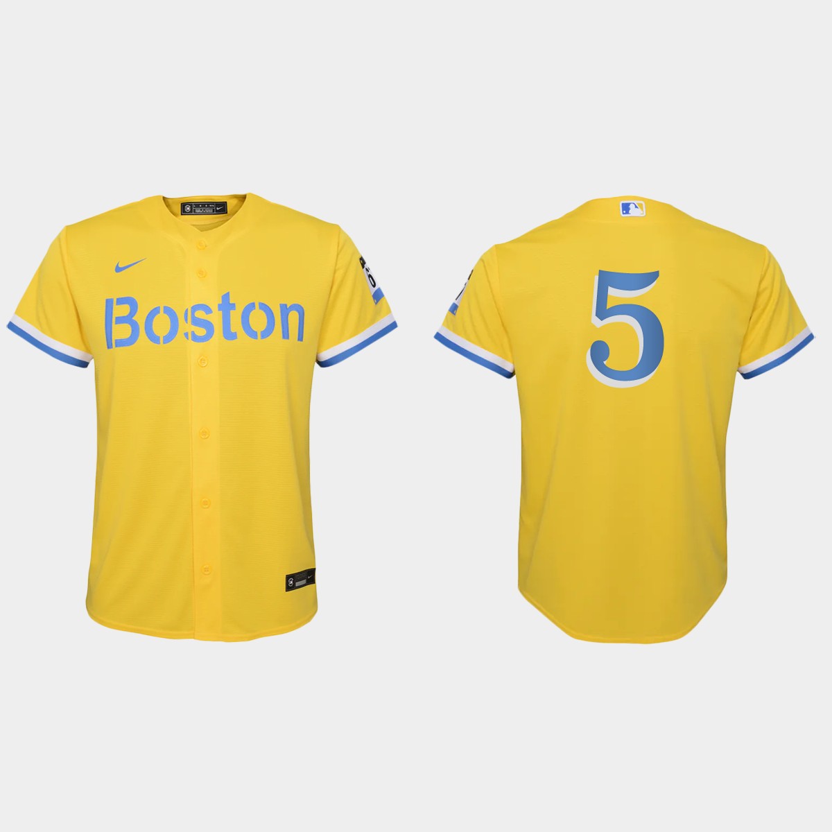 Youth Boston Red Sox #5 Enrique Hernandez Gold Light Blue 2021 City Connect Jersey